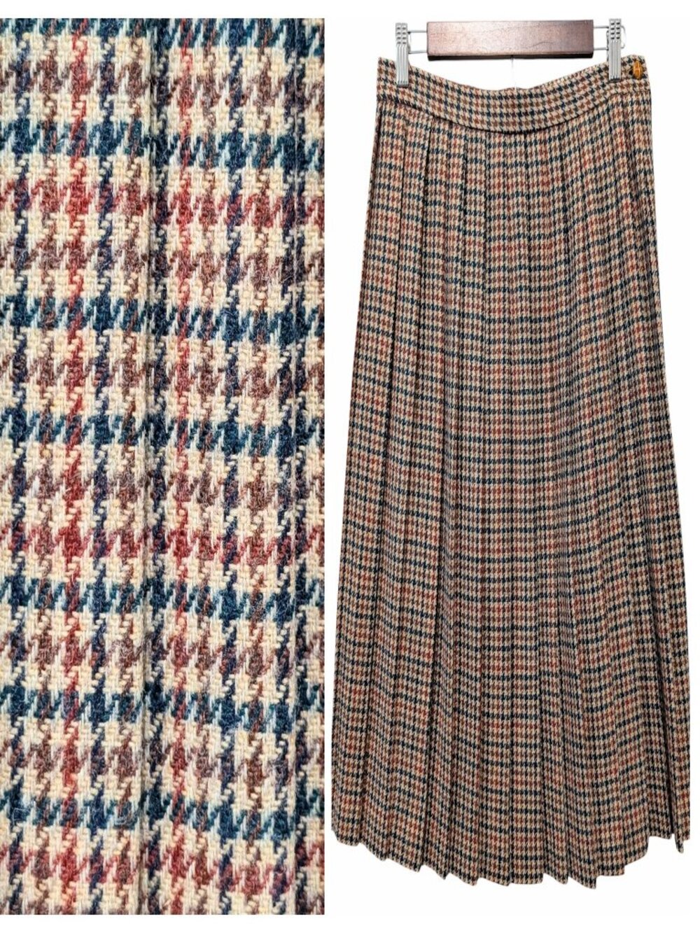 Vintage MG Concepts Womens Sz 9 (4/6) Earth Tone Plaid Pleated Wool Poly Skirt